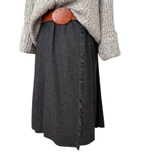 Oscar de la Renta Rare Vintage Wool Gray Pleated Wrap Skirt Kilt with Fringe XXS